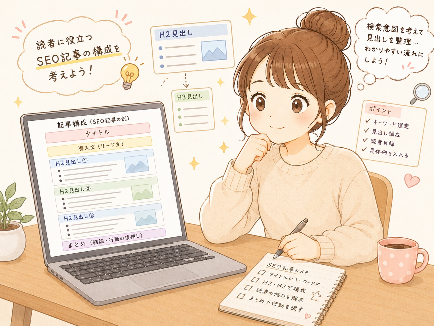 記事構成を考える人物