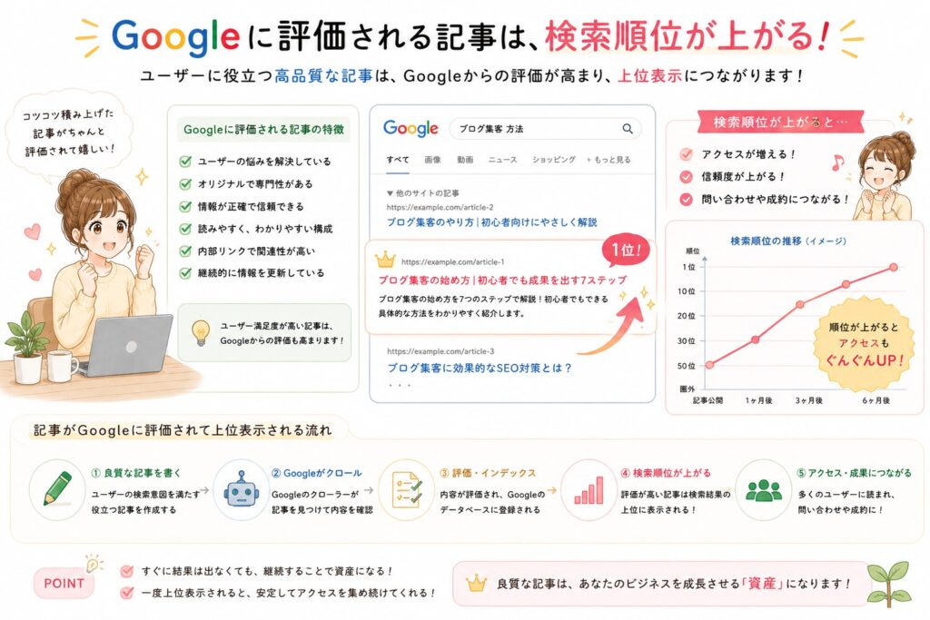 【初心者向け】Googleに評価されるSEO記事とは？検索順位が上がる考え方を解説
